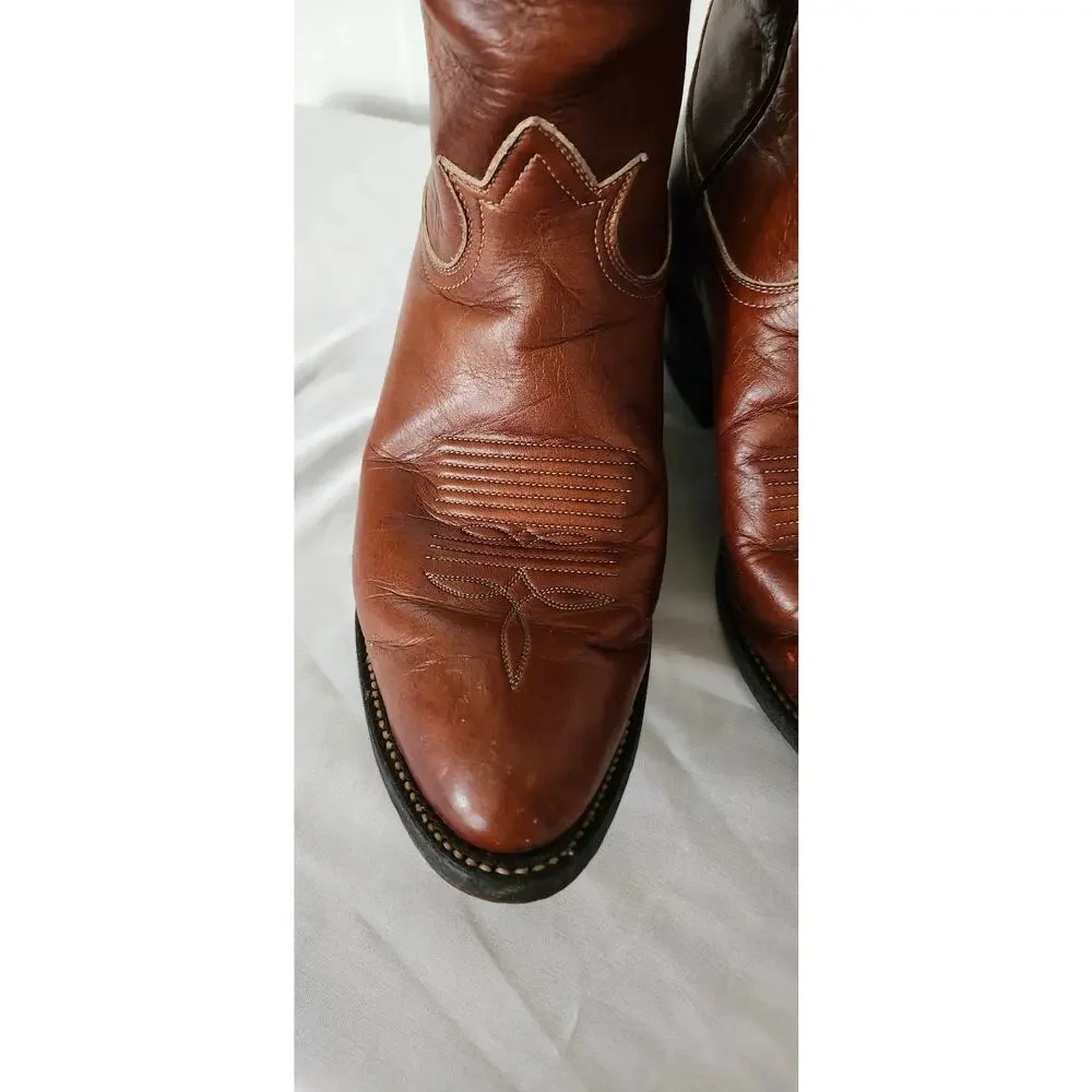 Vintage Tony Lama 5084 Western Cowboy Boots Men's 7.5C Chocolate Cognac USA